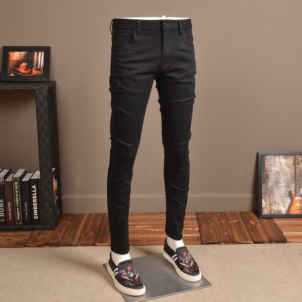 

men's jeans mens skinny fashion elastic thin streetwear black jean pants for cowboys men, Blue