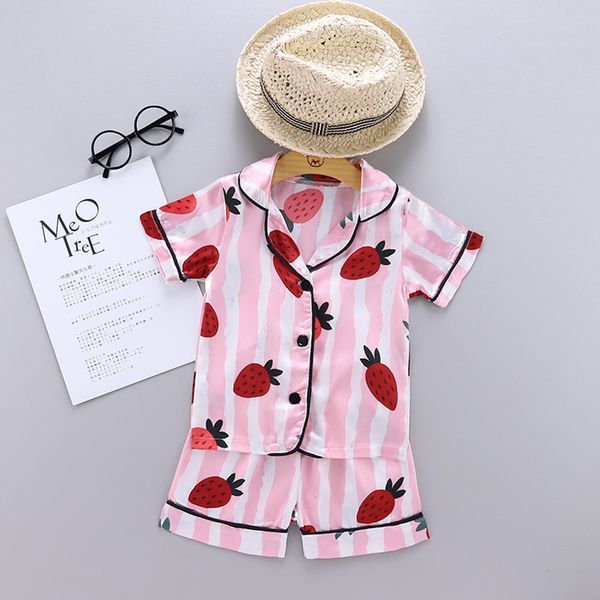 

excelent new toddler girls clothes cartoon cute strawberry stripe print shirt shorts casual summer outfit baby girl out wear 622, White