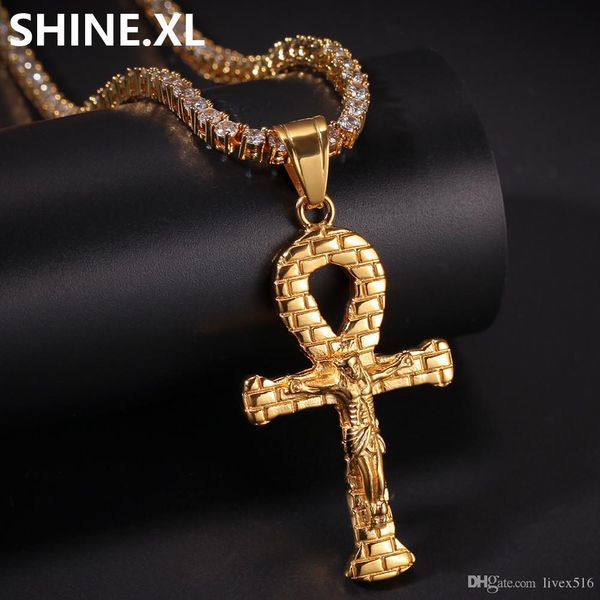 

cross necklace men crucifix jesus pendant gold silver color stainless steel chain catholic jewelry christmas gifts
