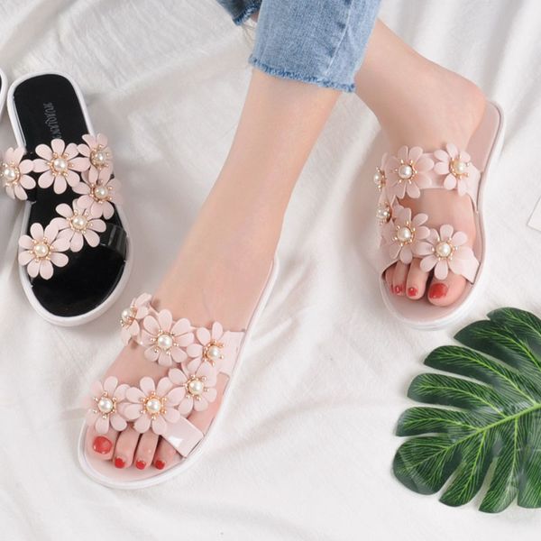 

slippers women wear 2020 new fashion word slippers vacation seaside wild flowers soft bottom non-slip beach shoes, Black