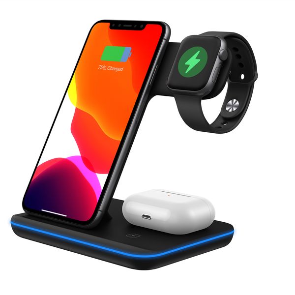 

3in1 10w fast wireless charger dock fast charging stand charging for iphone 11 x xr xs max watch airpods