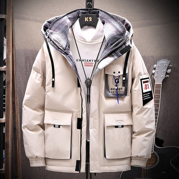 

retro casual winter jacket men fashion parka padding streetwear windbreaker winter warm ropa hombre men's clothing by50mf, Black