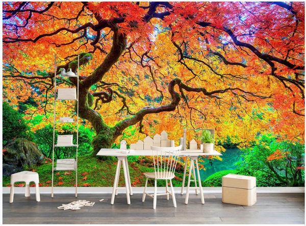 

3d wallpaper custom mural on the wall autumn maple leaf forest lake scenery living room home decor p wallpaper for walls 3 d