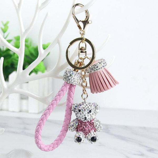 

симпатичный rhinestone медведь кукла брелок кристалл кожа наручные rope кисточкой key chain porte клеф llaveros брелок сумка шарм подвеска, Slivery;golden