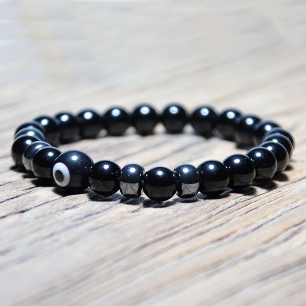 

trendy turkey evil eye bracelets men natural ceramics beaded brazalete for hombre cool biker jewelry strand braclet pulseira, Black