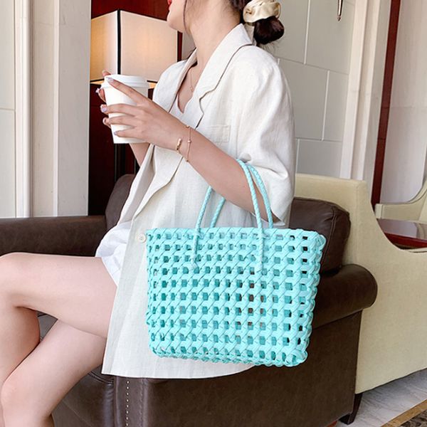 

manual openwork weaving handbags for women summer beach bag picnic shoulder bag fashion luxury travel solid color shopping