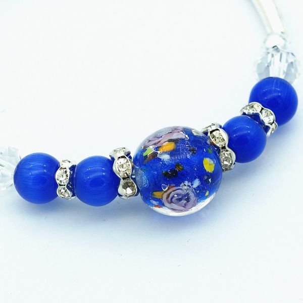 

ab0053 fashion charming colorful beauty glass beads silver color snap bracelet elastic fit 18mm snap buttons jewelry wholesale, Red;blue