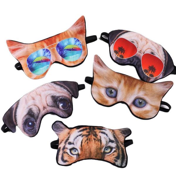 Maschere per dormire 3D Maschera per gli occhi dei cartoni animati divertenti Simpatico gatto con stampa animale Copertura per l'ombra Viaggi Relax Aiuto Bende Maschera per dormire