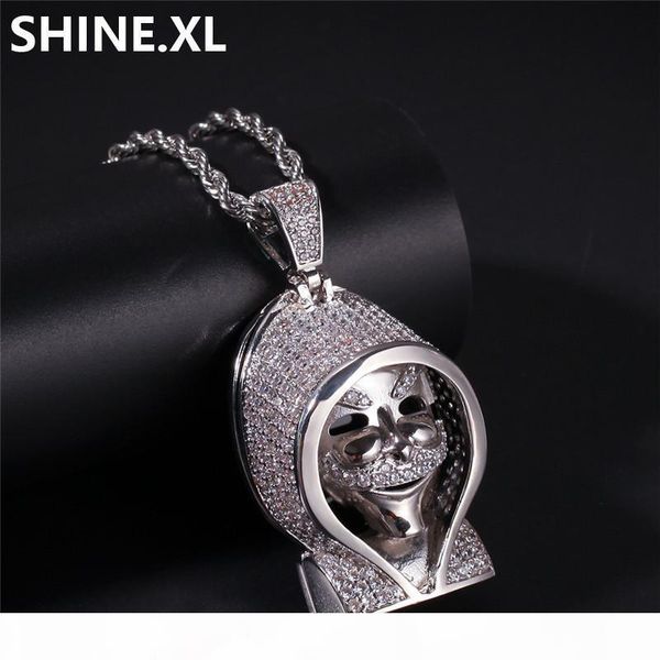 

iced out solid black death череп ожерелье micro асфальтовая lab циркон белый позолоченные mens hip hop подарка ювелирных изделий, Silver