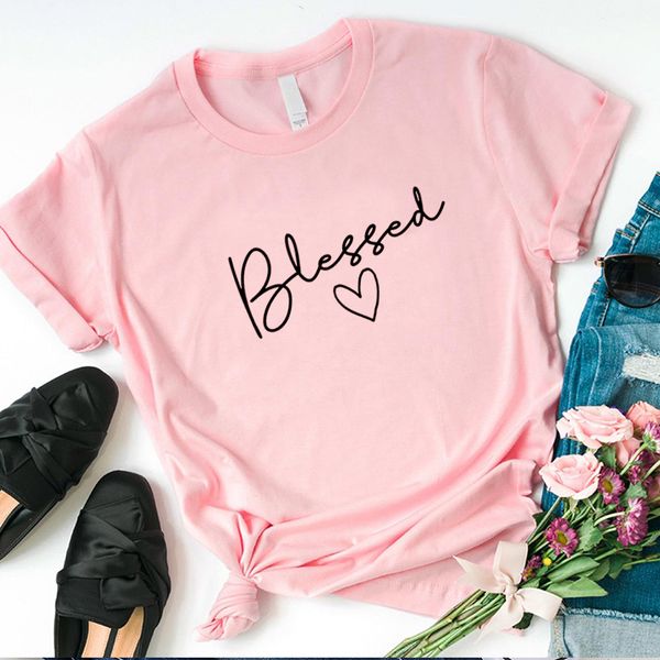 

blessed letter printed t shirt women summer short sleeve christian tshirt 90s girl aesthetic faith jesus tee drop shipping