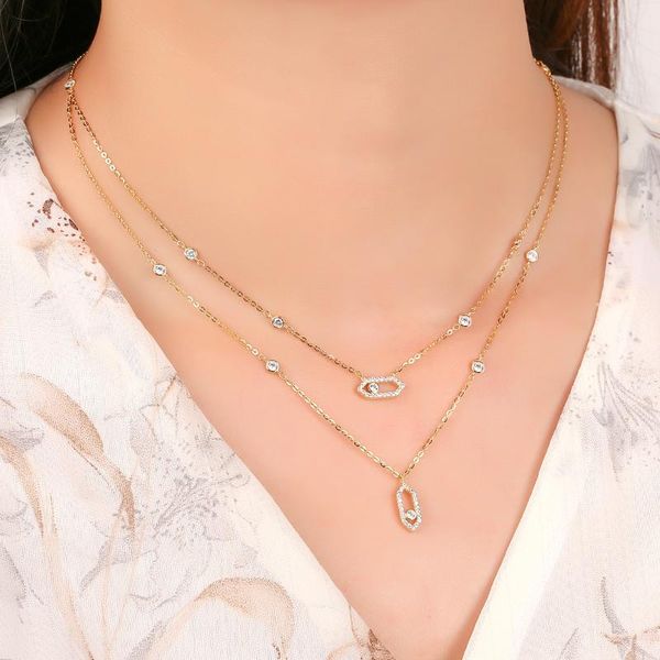 

luxury 925 sterling silver boho double chain zircon hollow out geometric pendant necklace choker for women jewelry bijoux femme