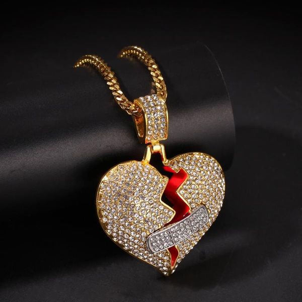 

hip hop new cubic zircon all band aid broken heart pendant necklace 2 color, Silver