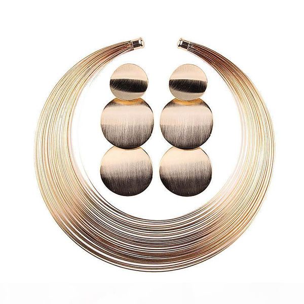 

золото серебро африканского комплект ювелирных изделий круглого multiple прядь choker ожерелье и серьга свадьба украшение для женщин jl, Silver