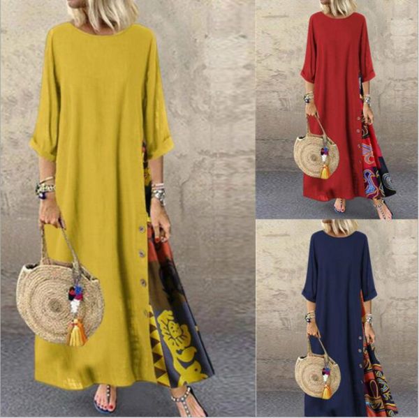 

2020 womens panelled dresses fashion summer and autumn casual dresses with printed quality ladies dress size -5xl, Black;gray