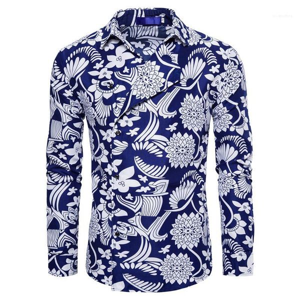 

irregular neck mens designer shirts casual males clothing digital print mens casual shirts fashion slim mulit print, White;black