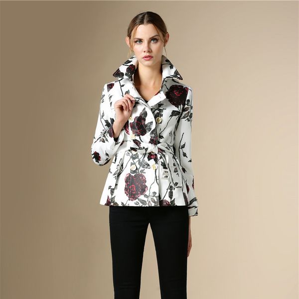 

new 2020 spring elegant print women trench coat european fashion short double breasted windbreaker female overcoat lx2629, Tan;black