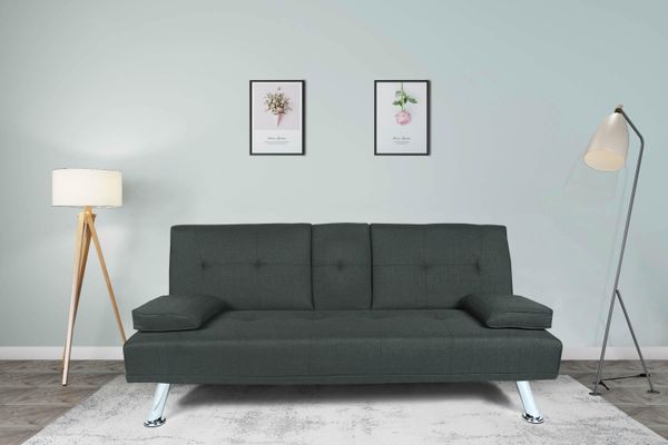 

us stock,futon sofa bed sleeper dark grey fabric with pillow cushion multifunctional living room sofa w22303581