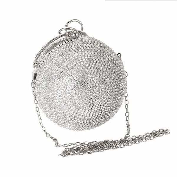 

evening bags 2021 quality round shaped diamond wedding clutch wallets banquet purse with chain party dinner for girls mn1514