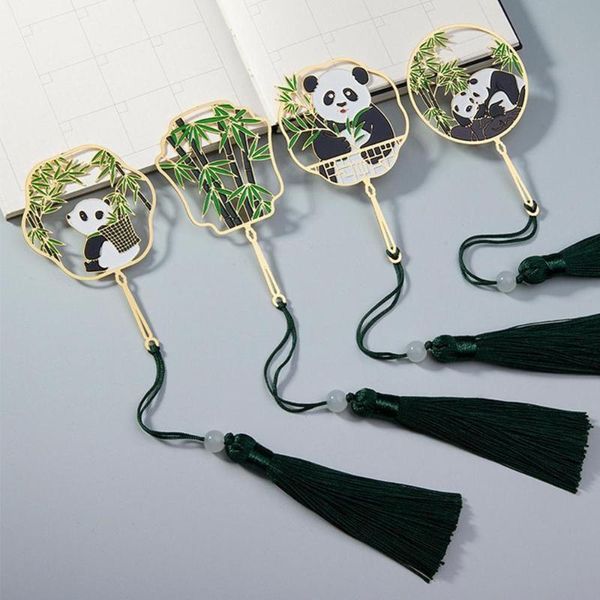 

1pc metal animal bookmark chinese style panda peacock shape hollow bookmark tassel pagination mark stationery