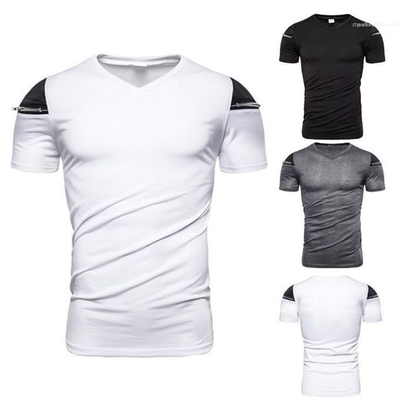 

fashion style clothes mens zipper short sleeve tshirt summer new v neck pullover tees homme, White;black