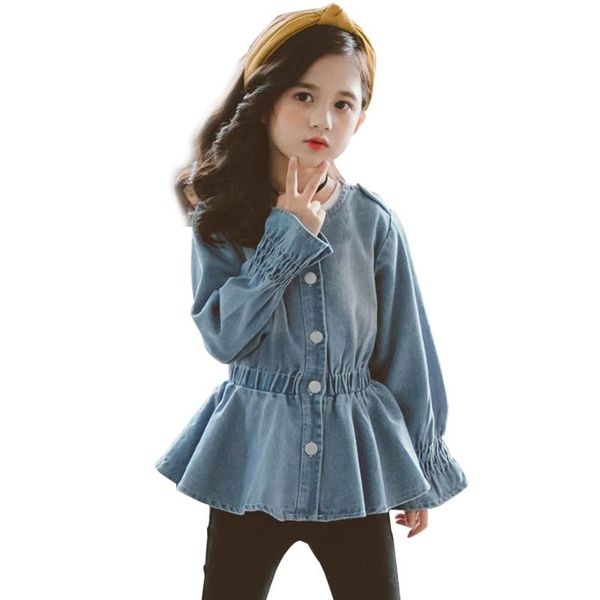 

girls jackets patchwork slim denim jacket for girls flare sleeve fashion denim dress girl spring autumn korean clothes for, Blue;gray