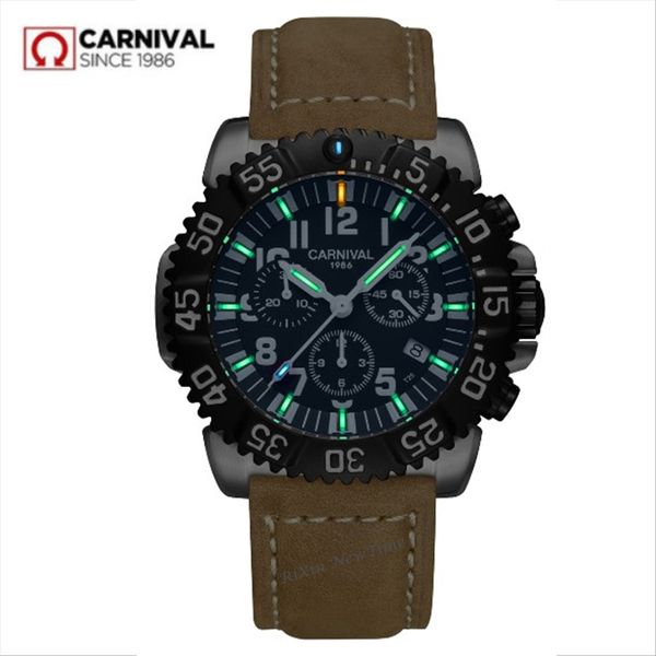 

chronograph tritium light swatch men switzerland ronda quartz tritium luminous men watches leather waterproof, Slivery;brown