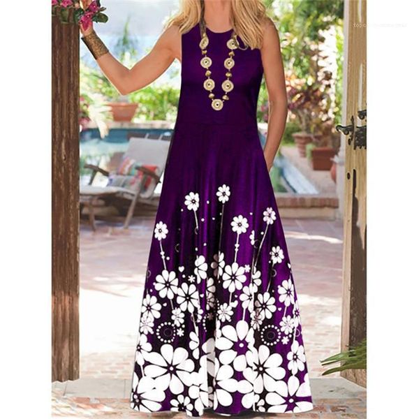 

sleeveless crew neck dresses females fashion causal beach clothes womens summer vintage floral printing dress designer, Black;gray
