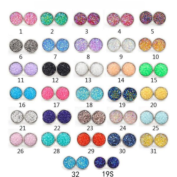 

steel earrings trendy stainless fashion tone druzy earring stone simple handmade wholesaling womens 8mm 12mm resin 10mm lihuibusiness fzrol, Golden;silver