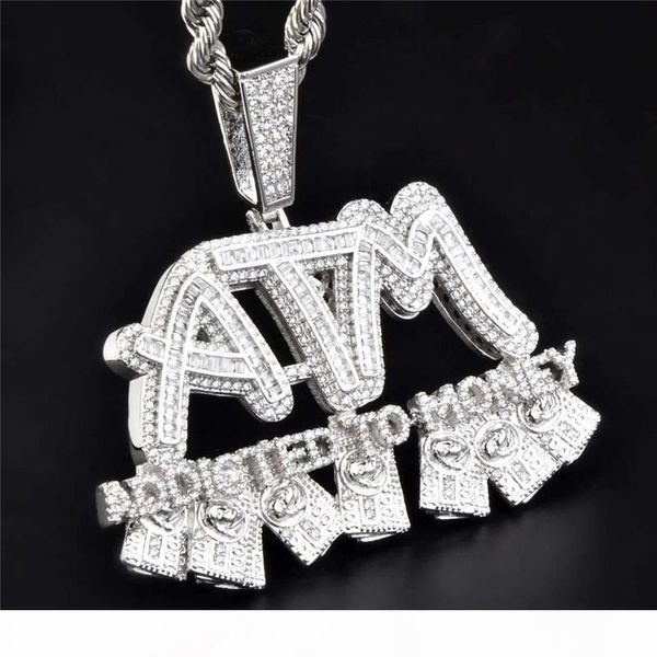 

iced out full zircon atm addicted to money pendant necklace gold silver plated mens hip hop jewelry gift