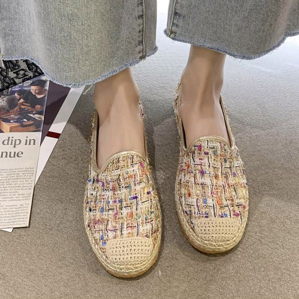 

women espadrilles knitting slip on flat shoes ladies loafers plaid casual shoes for woman fisherman 2020 autumn spring 8447n, Black