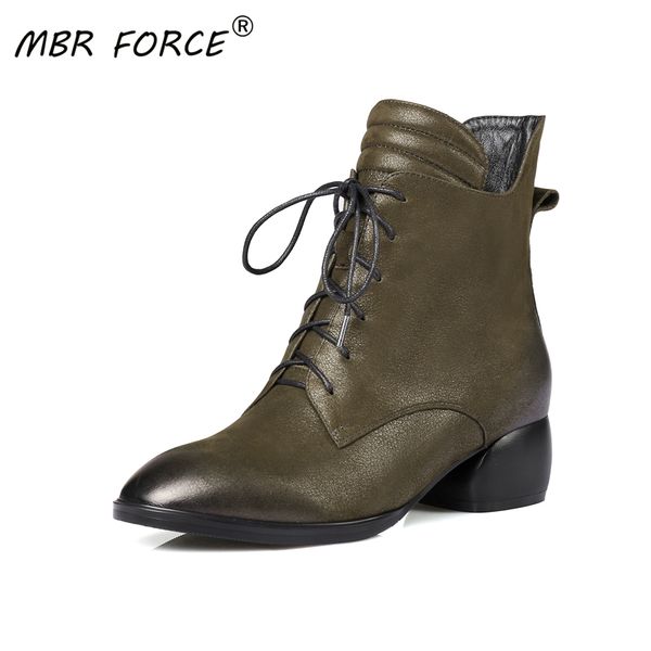 

mbr force genuine leather ankle boots new fashion women female elegant shoes woman casual ladies footwear party dress green, Black