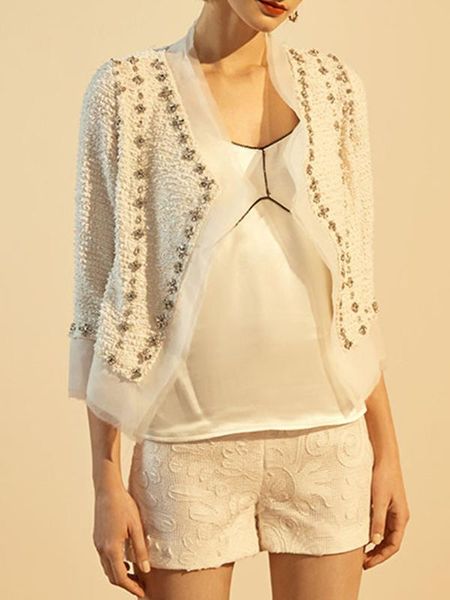 

heavy craft nail beads color matching mesh short jacket ladies autumn new fashion all-match self-cultivation, Black;brown
