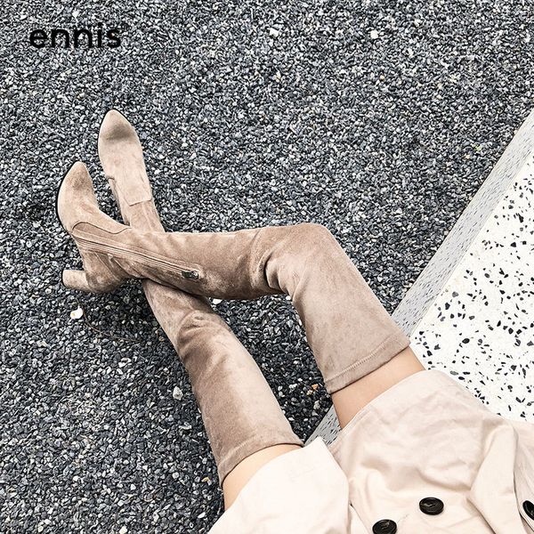 

ennis 2020 slim fit womens thigh high boots high heels autumn winter khaki black over knee stretch boots lace up shoes new l830