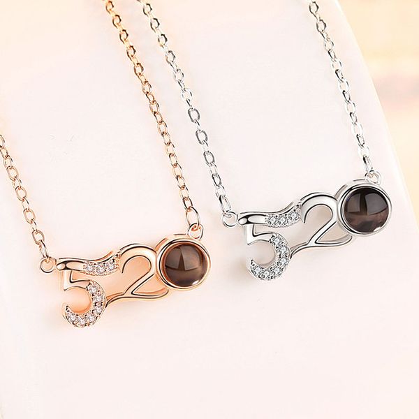 

s925 sterling silver love memory 520 valentines day necklace pendant 100 i love you language projection jewelry gift wholesale