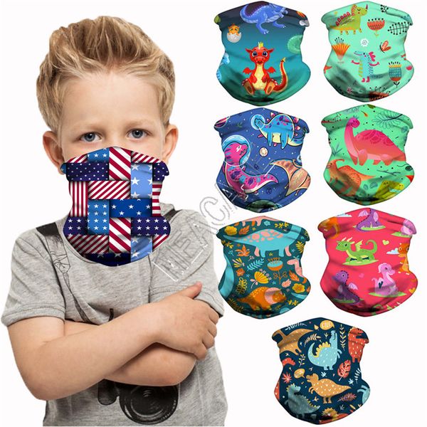 

kids cartoon dinosaur unicorn sports scarf face mask magic bandage child headband hairwraps designers masks cycle neck ring headwear d83102, Red;brown