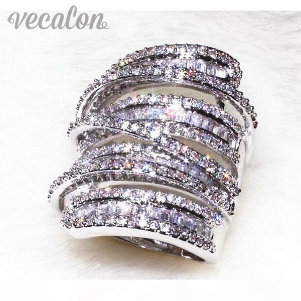 

vecalon antique big ring women men jewelry 20ct simulated diamond cz 925 sterling silver engagement wedding band ring for women, Slivery;golden