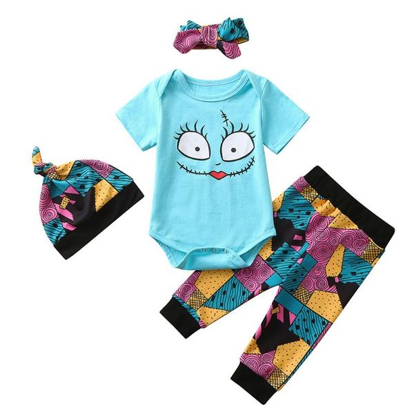 

новорожденный baby girl одежда с коротким рукавом мультфильм печати romper брюки hat оголовье хэллоуин костюмы набор 6 12 18 24 месяцев, White