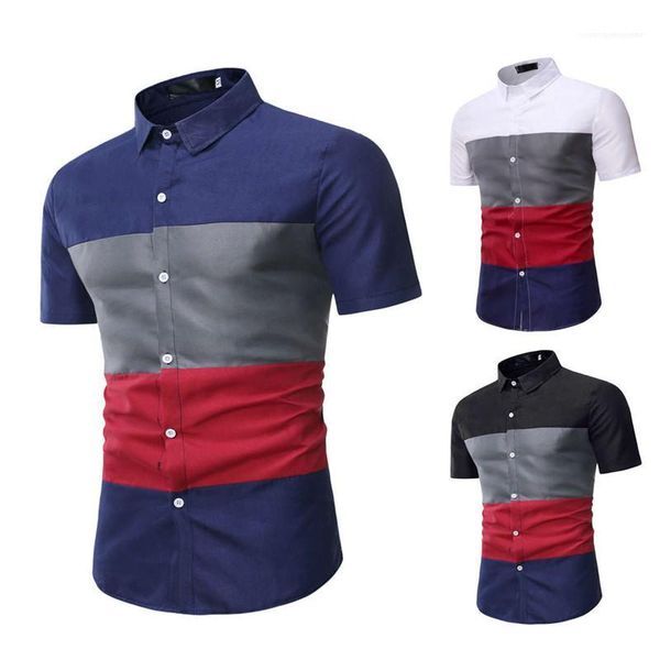 

designer shirts fashion slim four color short sleeve shirts mens casual lapel neck color panelled mens, White;black