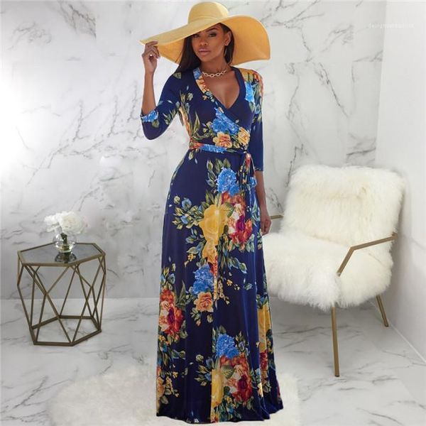 

floral print dress designer long sleeve sashes v neck big swing dresses females fashion elegant clothes womens 3d, Black;gray