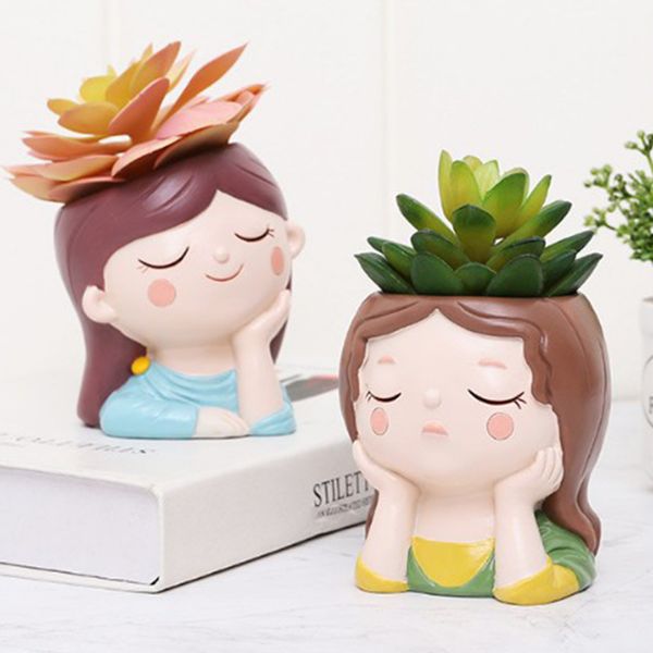 

resin succulent plant pot cute girl flower planter vase garden bonsai pot 2