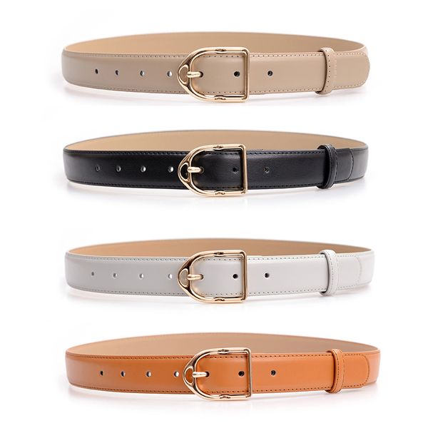 

women fashion solid gold pin buckle waist belt metal buckles casual real leather belts leisure dress jeans cowskin waistband, Black;brown