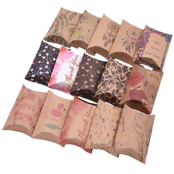 

10pcs/lot kraft paper pillow favor boxes cute candy box flower style gift packaging for wedding birthday festival party supplies