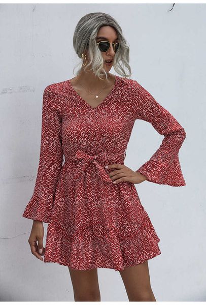 

2020 summer and autumn new ladies dresses v-neck casual floral high waist jumpsuit skirt size s-2xl, Black;gray