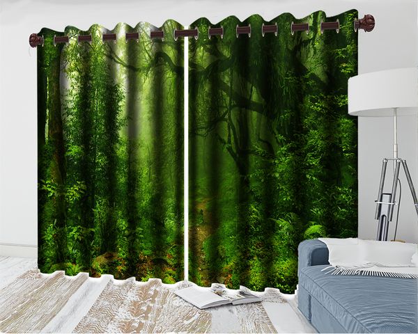 

3d современный занавес на заказ 3d пейзаж занавес густой зеленый девственный лес романтический пейзаж украшение 3d blackout занавеса