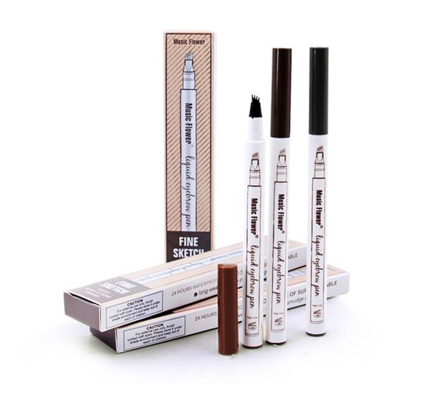 

music flower cosmetics long-lasting waterproof eyebrow enhancer pencil 4 unique micro fork tip simulate raw eyebrows 4 colors dhl free