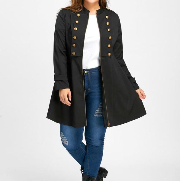 

women fashion plussize vintage longline coat double breasted flare windbreaker trench casual outwear office autumn oversize, Tan;black