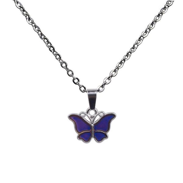 

new stainless steel necklace cute butterfly pendant thermochromic necklaces for women color fashion jewelry wholesale, Silver