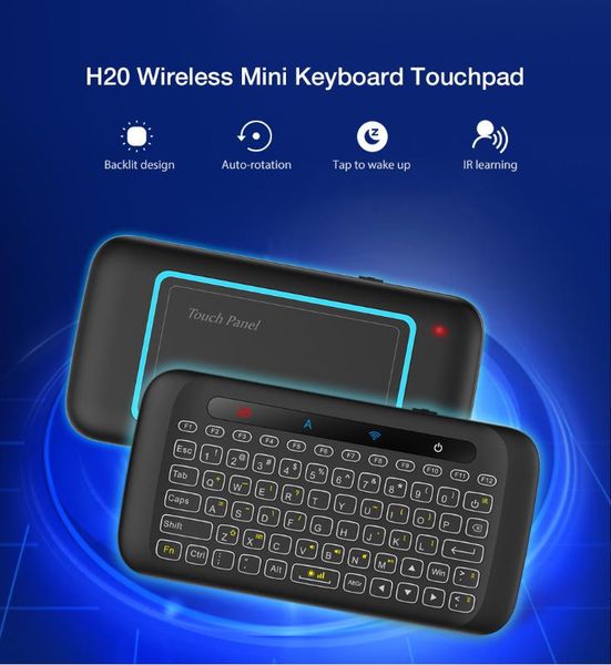 

h20 2.4ghz wireless mini keyboard with backlight touchpad air mouse ir leaning remote control for andorid tv box pc