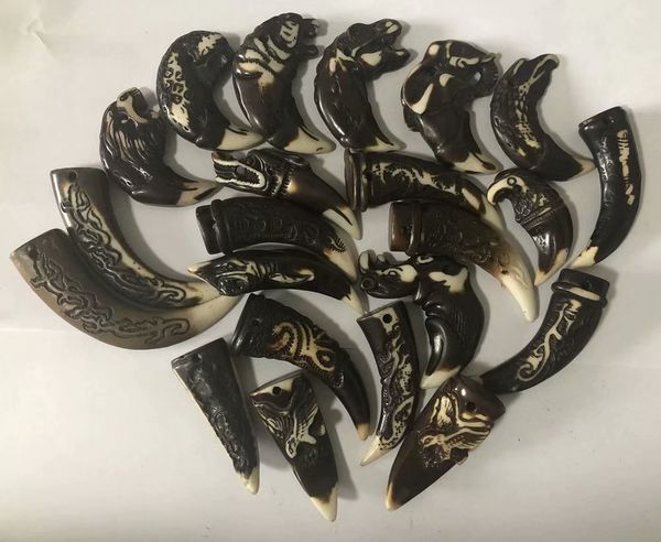

20 pcs hiphop boy men's faux yak bone carved charms keychain amulet gift, Slivery;golden