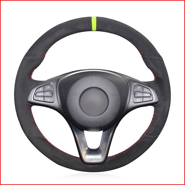 

black suede car steering wheel cover for mercedes benz a180 a200 b180 b200 c180 c200 c260 c300 e200 e300 cls260 cls300 glc260 gl